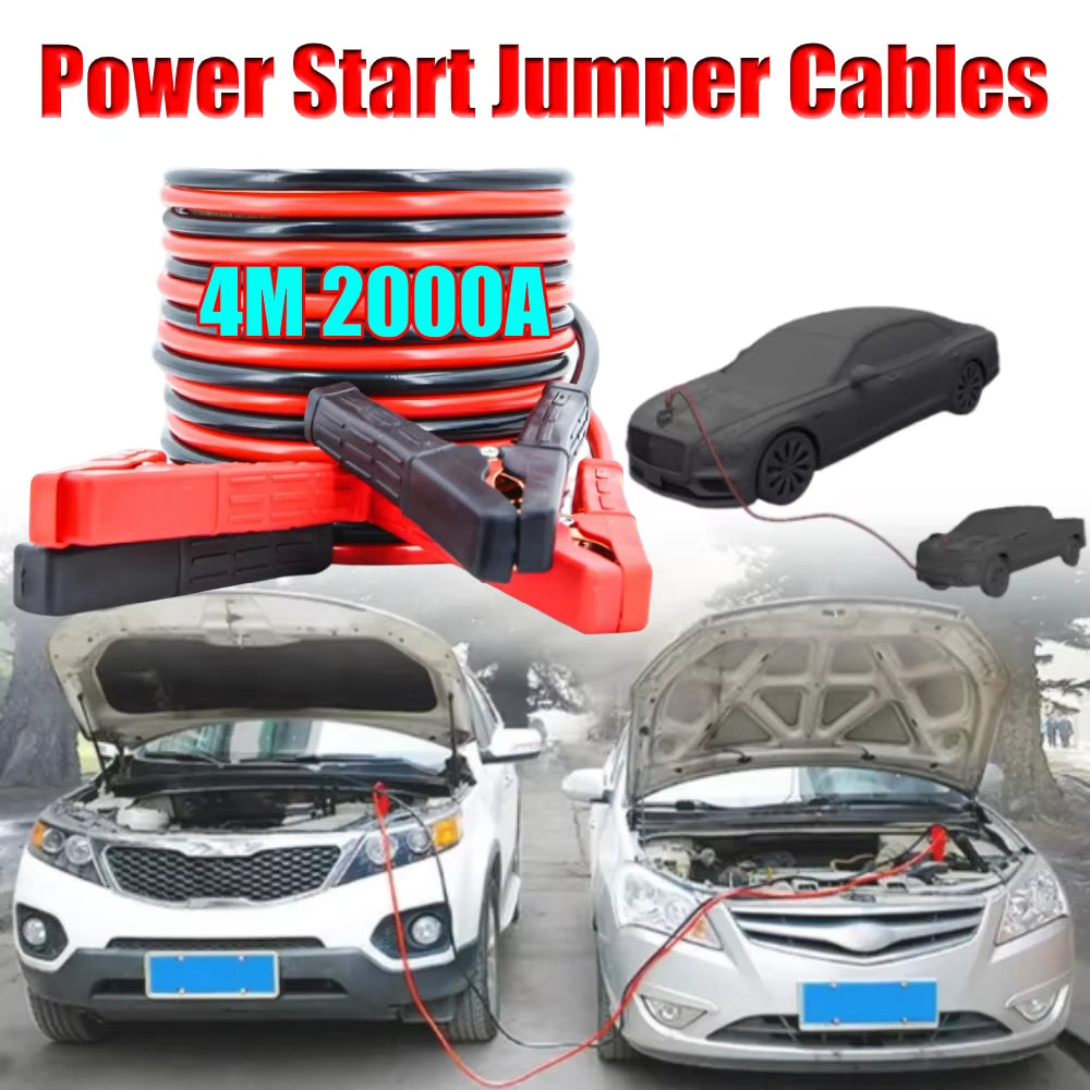 Power Up Your Ride with Ultimate Heavy Duty 2000A Jumper Cables - 4M Booster for Trucks, SUVs, and Vans - Reliable Emergency Jump Start with Secure Alligator Clips