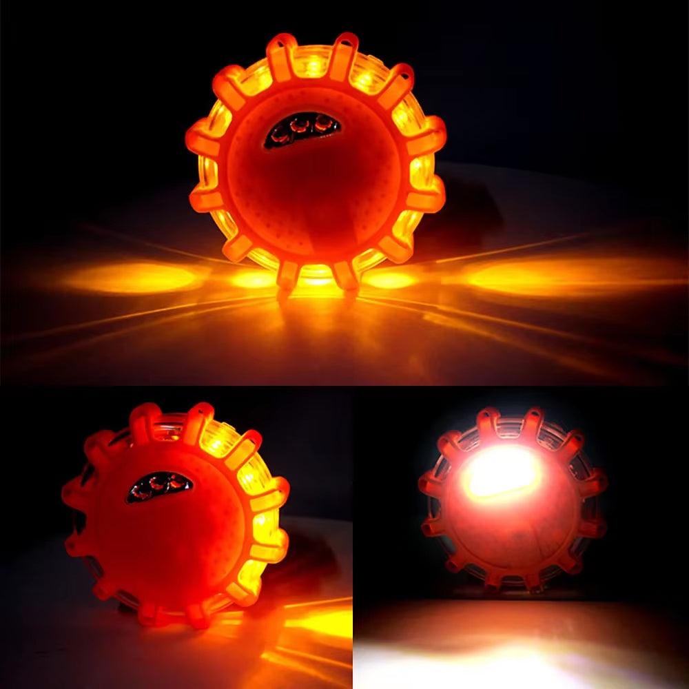 15LED Emergency Roadside Safety Flares Light Road Magnetic Strobe Warning Light Flashlights Rescue Light Orange Car Beacon Lamps