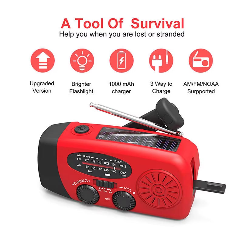 Stay Prepared with the Ultimate Solar-Powered Emergency Radio - NOAA/AM/FM, LED Flashlight & Power Bank