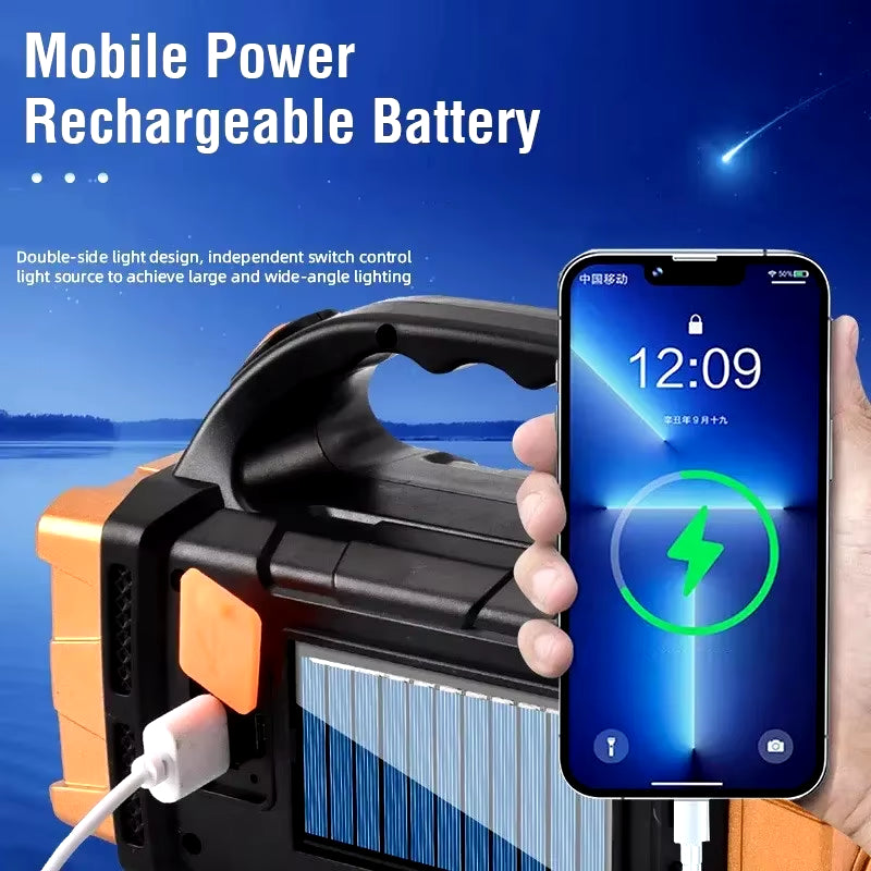 Powerful USB Rechargeable Solar LED Flashlight with COB Work Light & Emergency Mobile Charging - Perfect for Camping Adventures