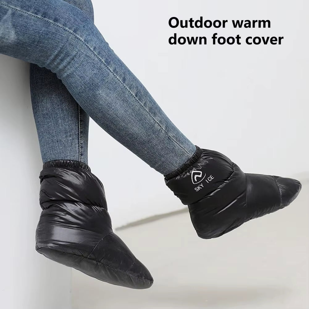 Winter Warm down Booties Socks Outdoor Camping Tent Foot Warm Covers Soft Slippers Waterproof Fluffy Footwear Mules Cozy Warmers