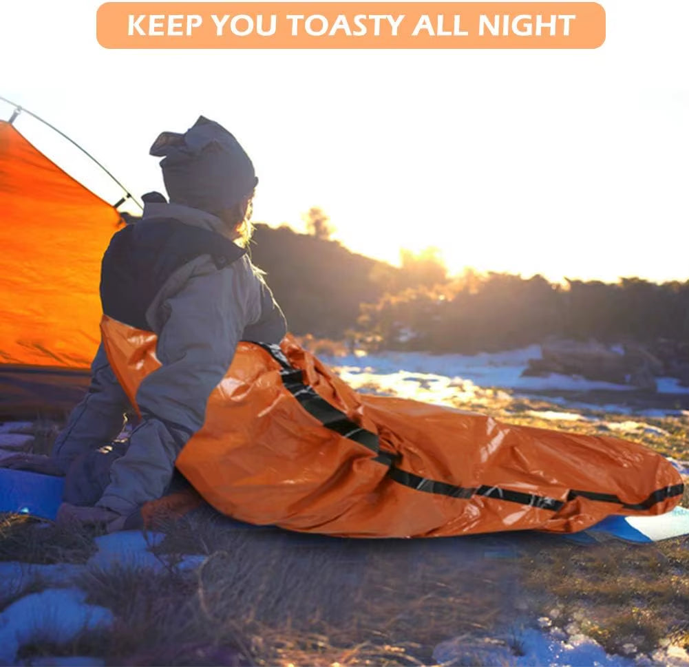 Insulated Emergency Sleeping Bag, Reusable & Compact W/ Whistle. PE Material, Drawstring. for Outdoor & First Aid.