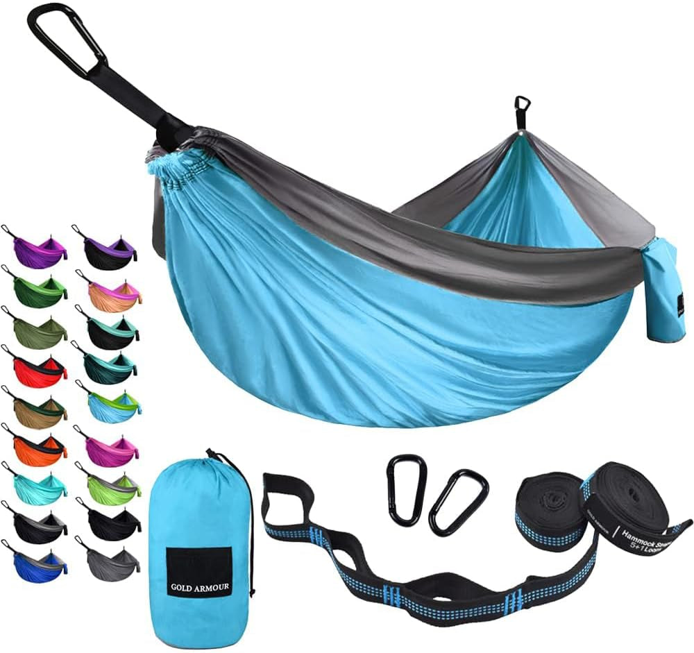 Experience Ultimate Relaxation with Our Portable Light Blue & Grey Camping Hammock - Perfect for Outdoor Adventures and Indoor Chill Time!