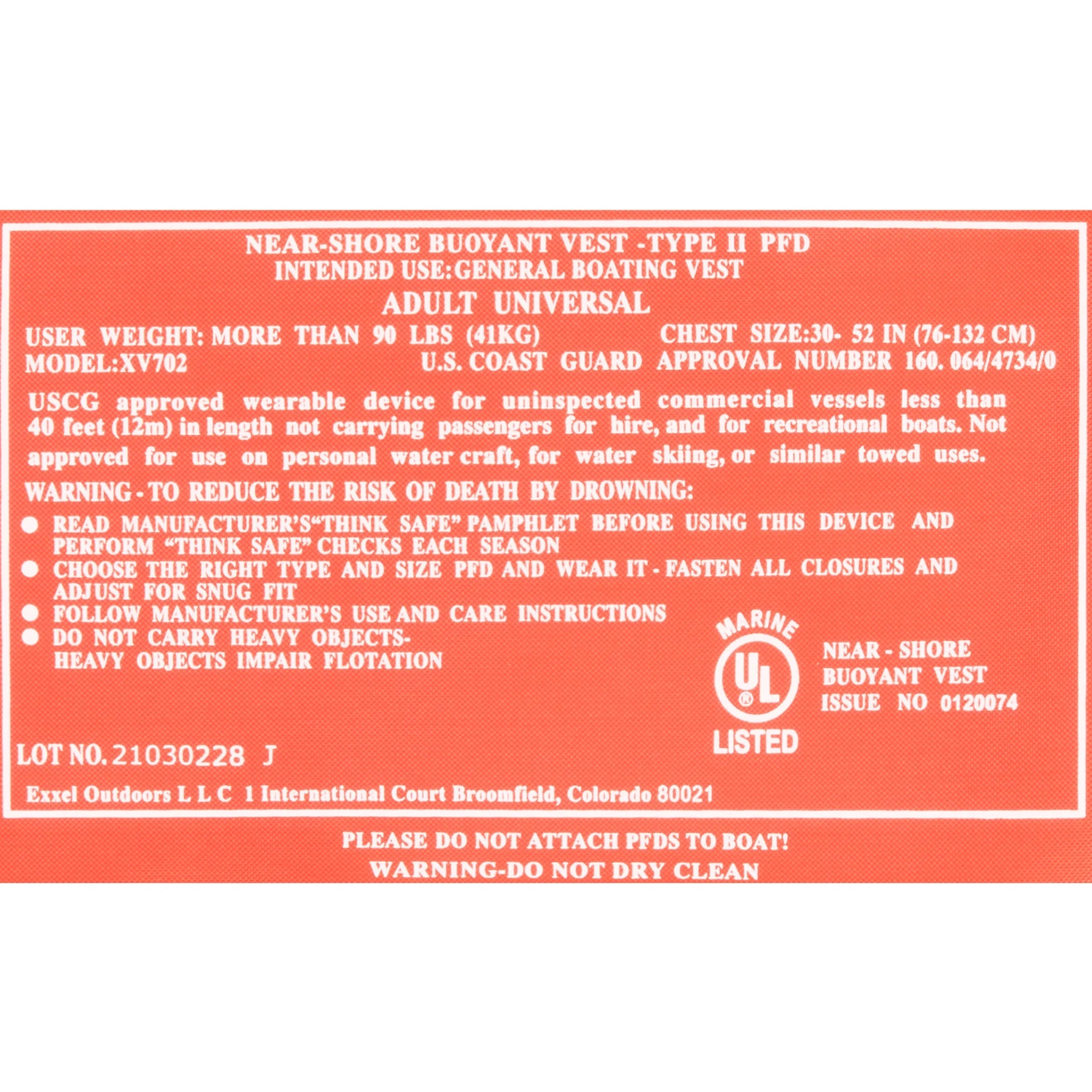 Stay Safe and Stylish on the Water with the U.S. Coast Guard Approved Type II Adult Life Jacket in Bright Orange