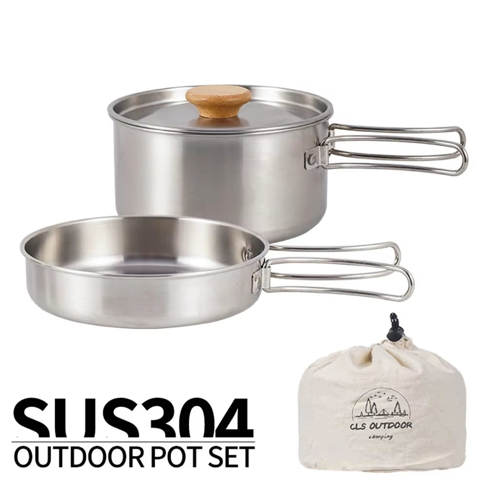 Ultimate Premium Camping Pot Set - Durable 304 Stainless Steel Cookware with Portable Carry Bag for Hiking, Picnics, and Outdoor Adventures
