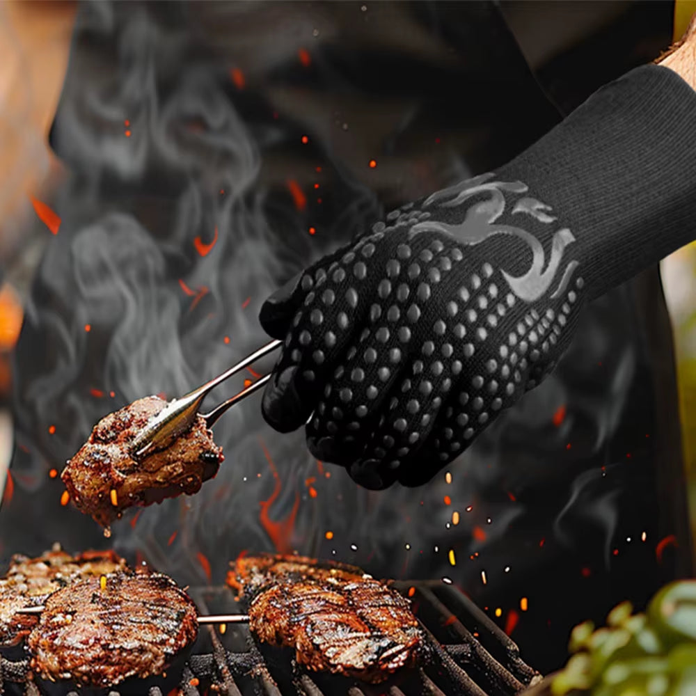 Ultimate Heat-Resistant Silicone Oven Gloves - 1472°F Non-Slip BBQ & Cooking Mitts for Safe and Comfortable Cooking