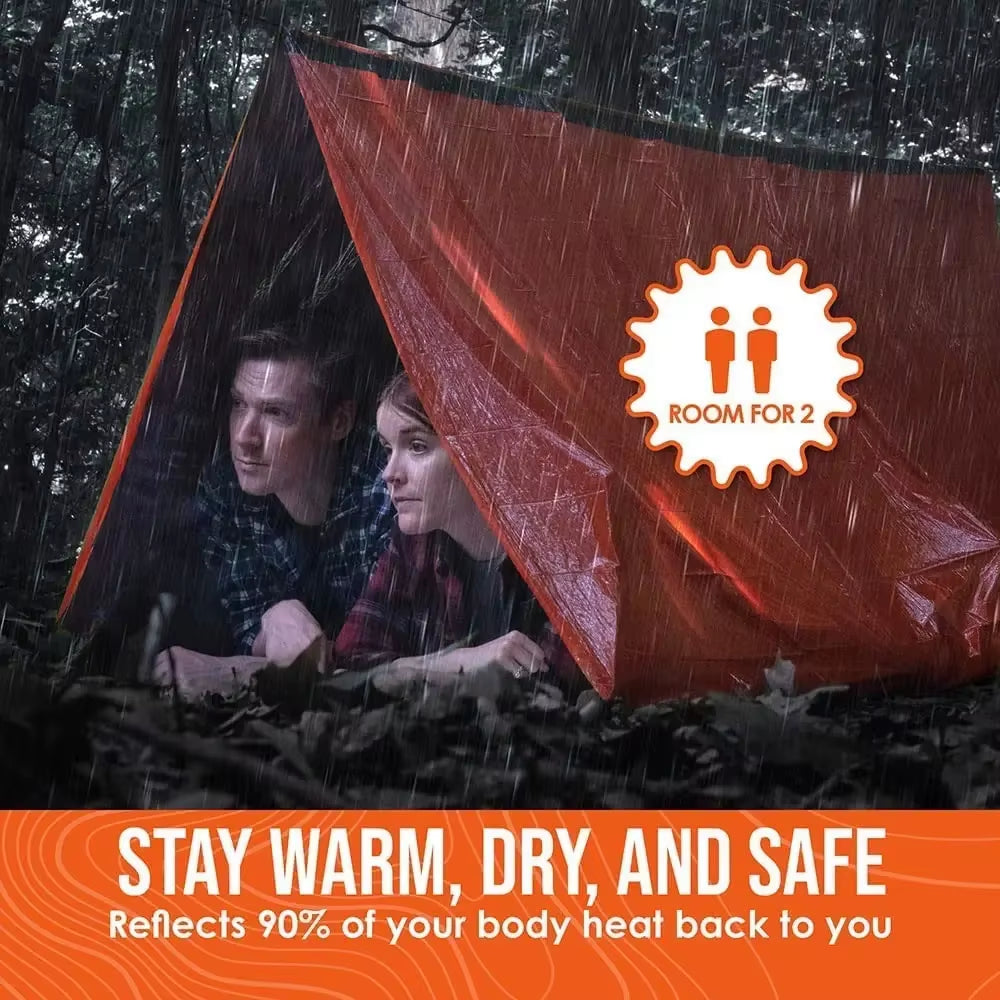 Outdoor 2-Person Emergency Shelter Survival Tent Kit Tube Tent Sleeping Bag Waterproof Outdoor First Aid Hot Blanket Reusable