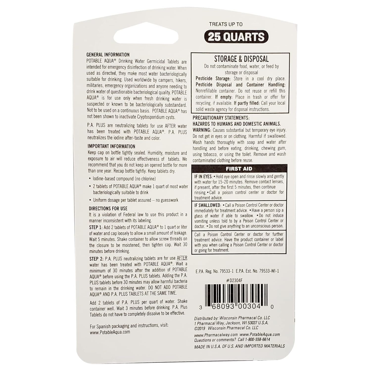 Water Purification Tablets with PA Plus - Ultimate Portable Solution for Camping, Hiking, Emergencies, and Travel - Two 50Ct Bottles