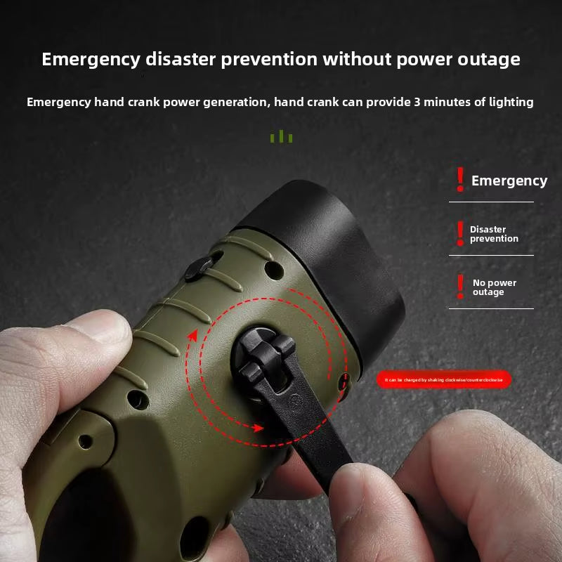 3-In-1 Solar Hand Crank Flashlight - 500LM LED with USB Charger for Camping Emergency Power Outages