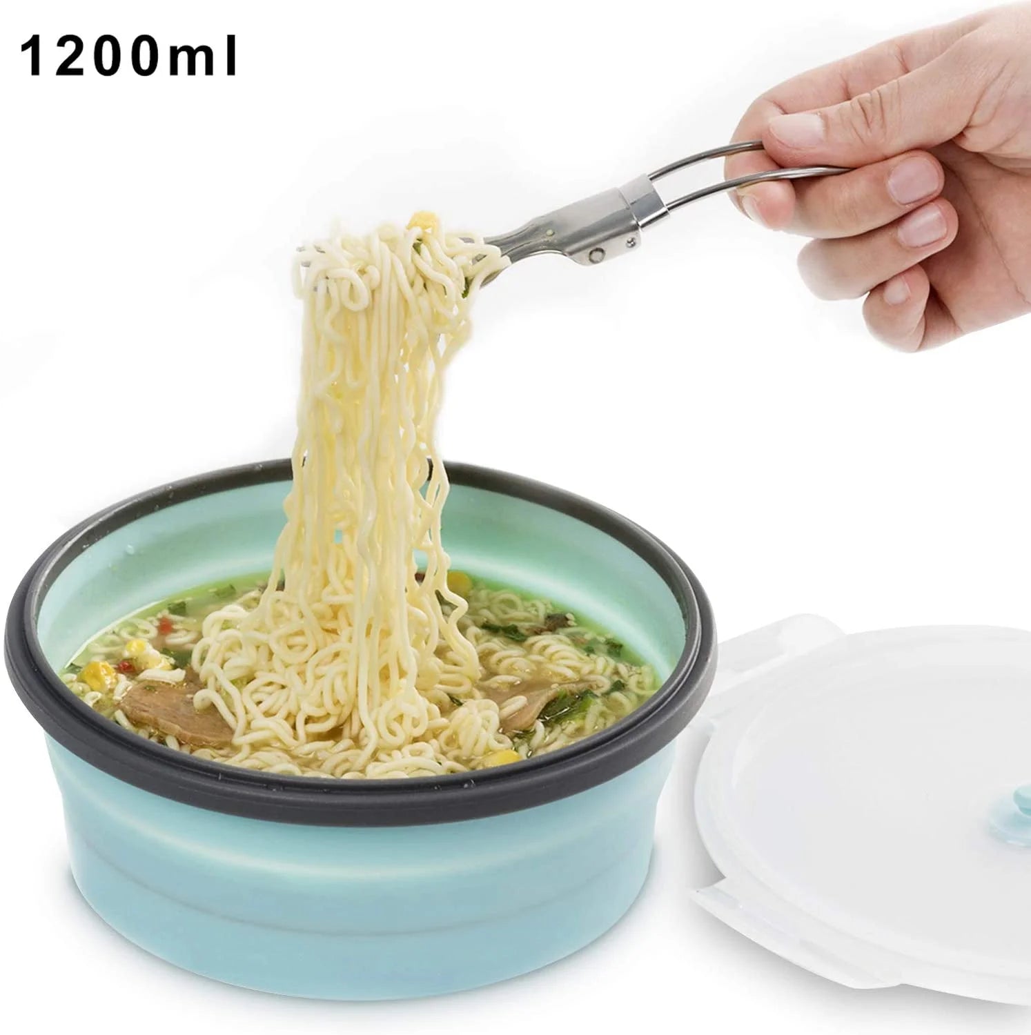 Camping Bowl with Lid Collapsible Silicone Bowl Foldable for Travel and Camping Microvave and Fridge Food Storage Bowl from (1200ML)