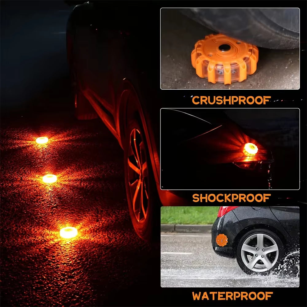15LED Emergency Roadside Safety Flares Light Road Magnetic Strobe Warning Light Flashlights Rescue Light Orange Car Beacon Lamps