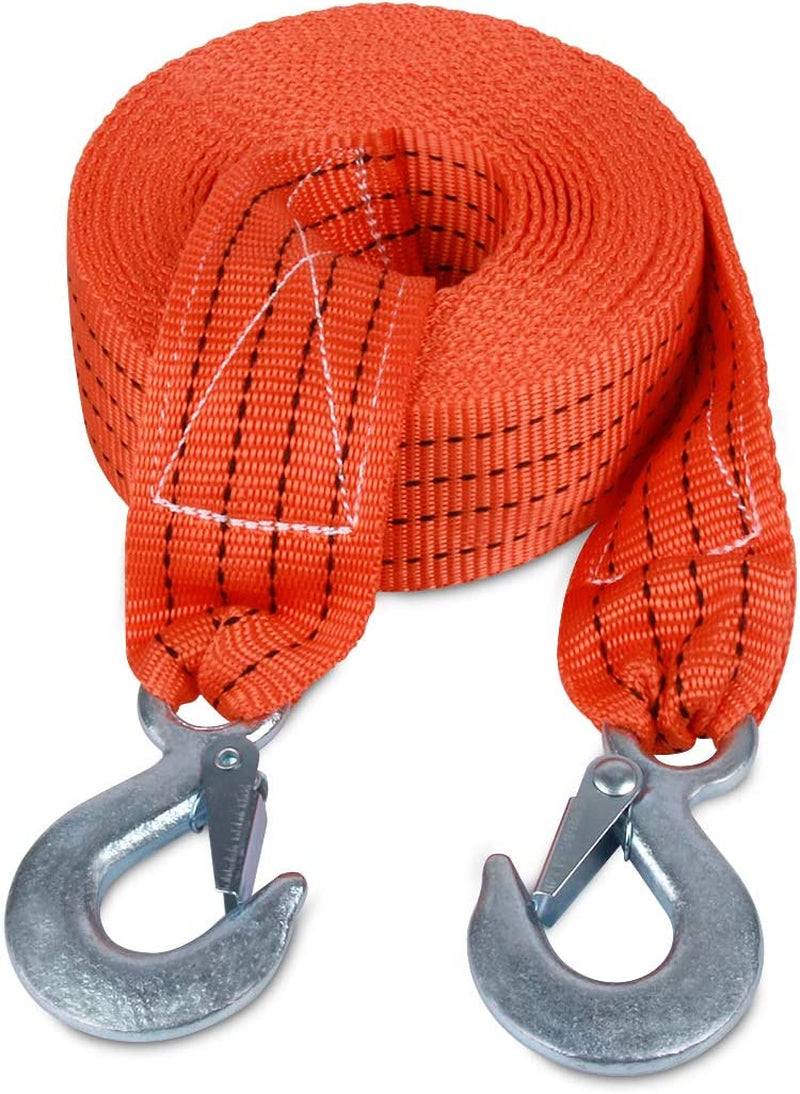 Heavy-Duty 20FT Tow Strap with Hooks - 10,000LB Break Strength for Emergency Vehicle Recovery