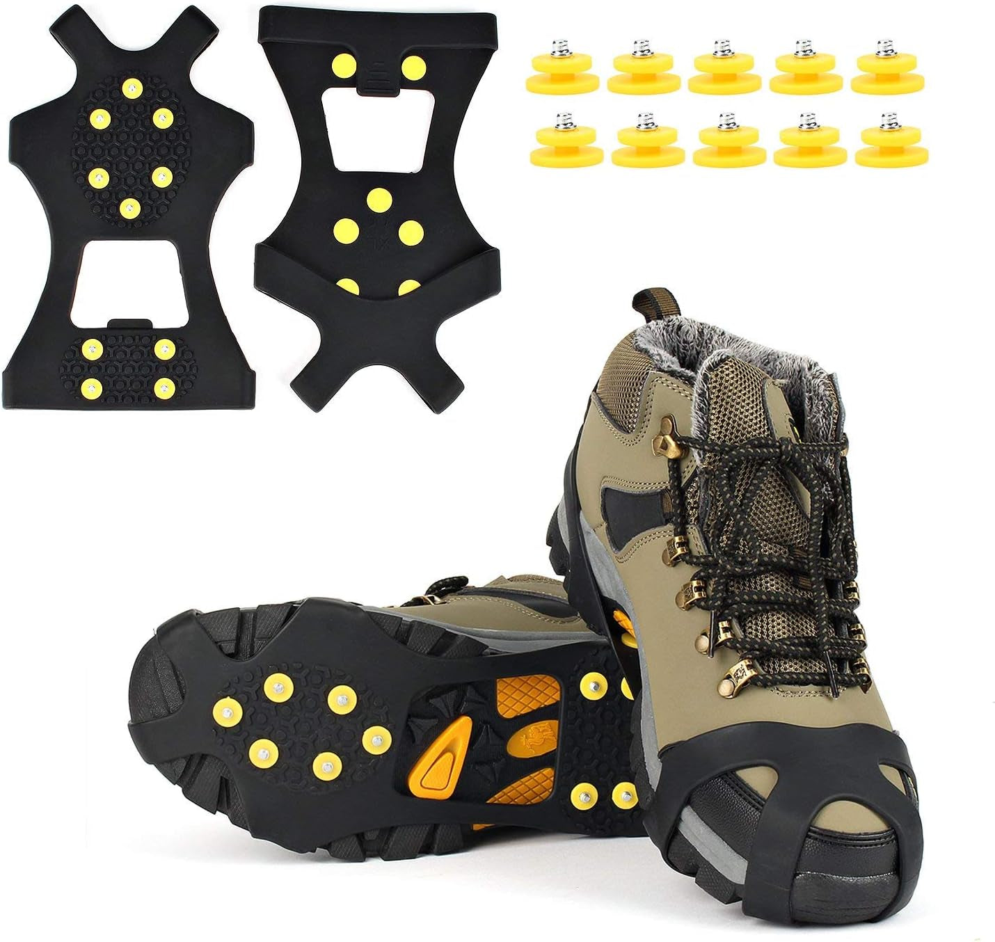 Ice Grips - Ultimate Anti-Slip Traction Cleats with 10 Steel Studs for Shoes and Boots