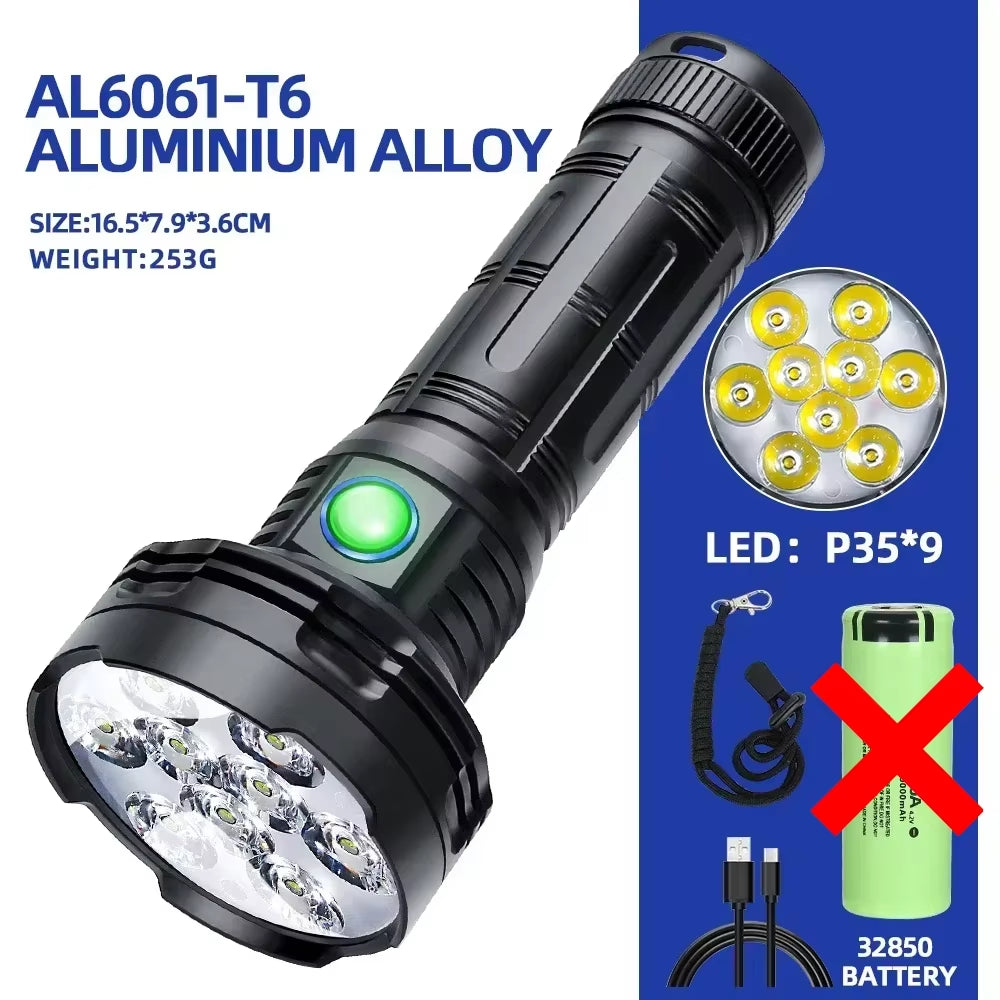Ultra-Bright 5100 Lumen LED Torch - Rechargeable Aluminum Flashlight with SOS Mode for Outdoor Adventures