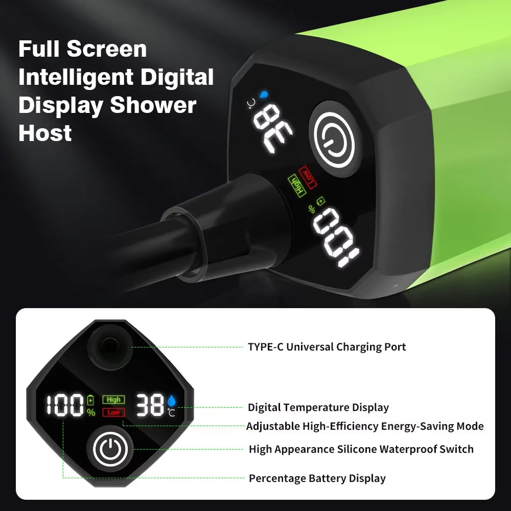 Revolutionary Portable Camping Shower Pump with Smart Digital Display - 6000mAh Adjustable Outdoor Shower Solution
