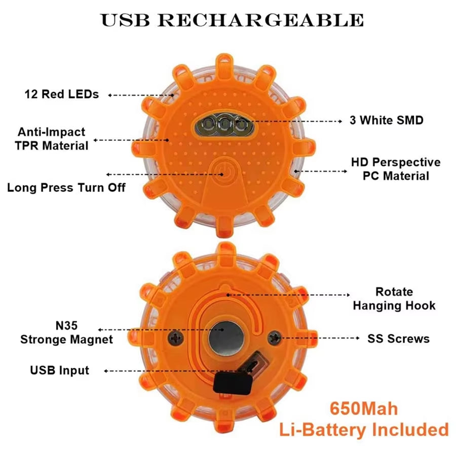 Stay Safe on the Road with Our USB Rechargeable LED Road Flares - Emergency Lights & Warning Beacons with Magnetic Base