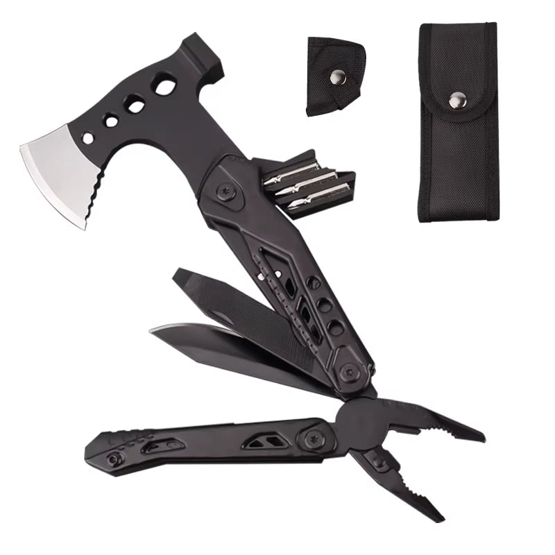 Unleash Adventure with the 16-in-1 Multitool Camping Axe - Your Ultimate Portable Survival Gear with Pliers, Hammer, and Durable Nylon Sheath!