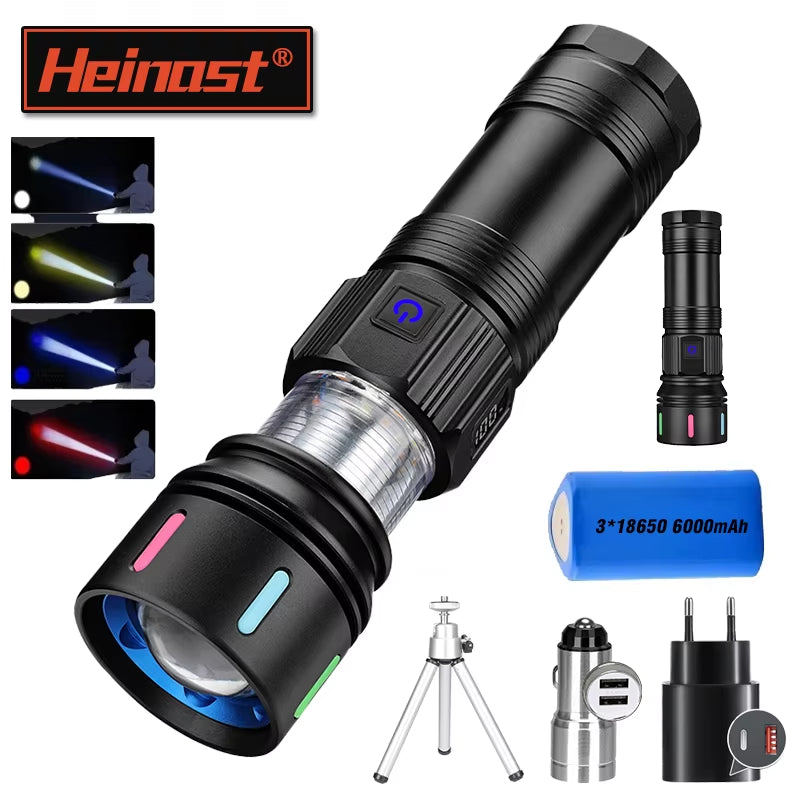 Illuminate Your Adventures with the Versatile Rechargeable 7070 LED Flashlight - Multi-Color Lighting & Durable Aluminum Design for Every Outdoor Emergency