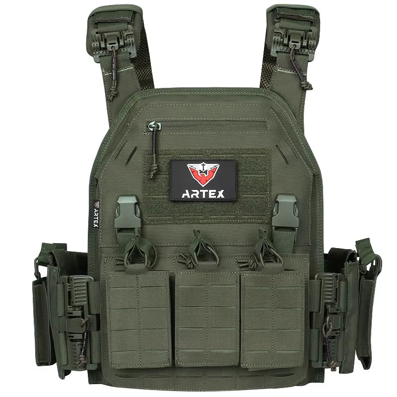 Rugged Ranger Green Tactical Plate Carrier Vest - Quick Release, Molle System & Laser-Cut Durability for Ultimate Performance