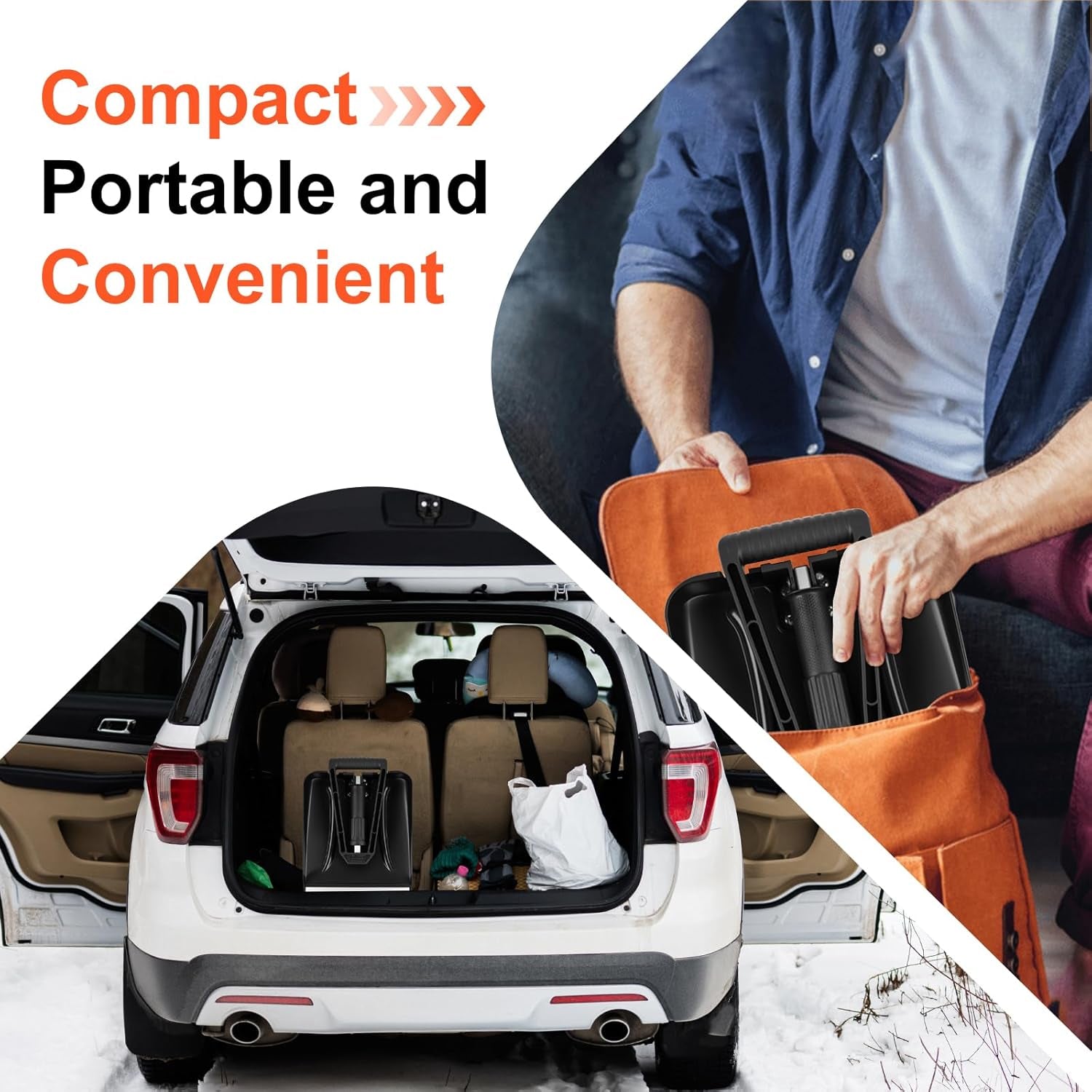 Effortless Snow Removal with the 27" Bi-Folding Lightweight Snow Shovel - Ergonomic D-Grip, Durable Aluminum Edge, Perfect for Cars, Snowmobiles, and Outdoor Adventures!