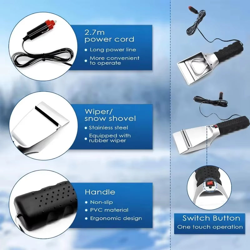 Rapid Defrost 12V Heated Windshield Deicer & Snow Brush - Essential Winter Car Accessory for Quick Ice Removal