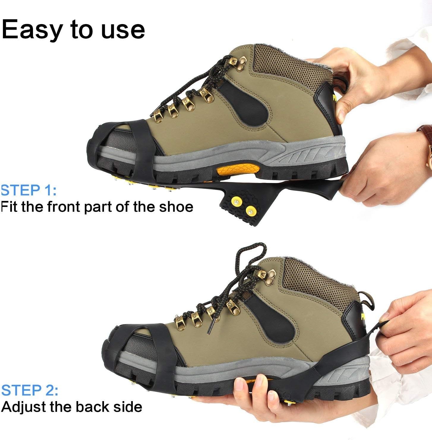 Ice Grips - Ultimate Anti-Slip Traction Cleats with 10 Steel Studs for Shoes and Boots