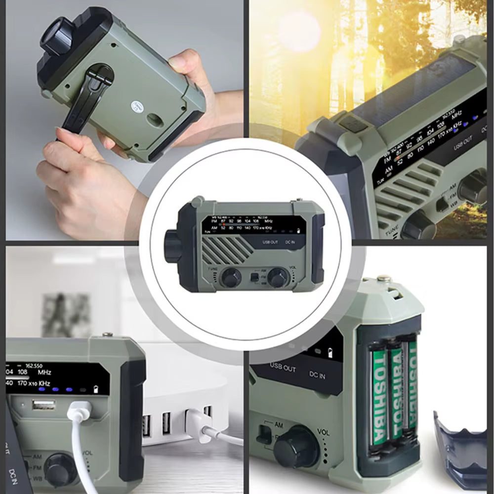 Emergency Solar Radio with Handle, Portable 3-Mode Flashlight SOS Siren Cell Phone Charger Camping Survival Gear and Supplies