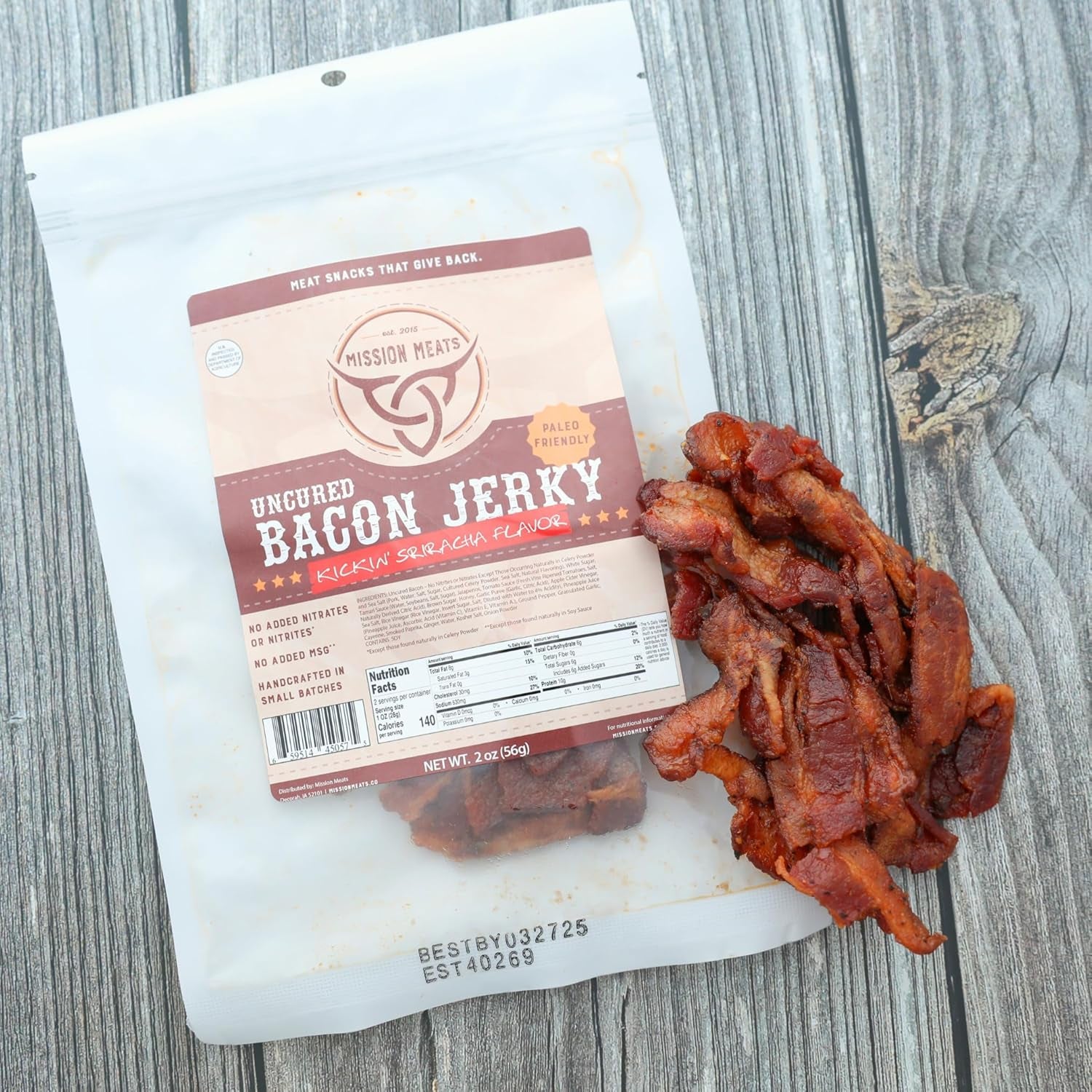 Savory Candied Sriracha Bacon Jerky – Sweet & Spicy Snack Delight, Small Batch Uncured Treat, Perfect for Gift Baskets & Stocking Stuffers, 3-Pack (2oz Bags)