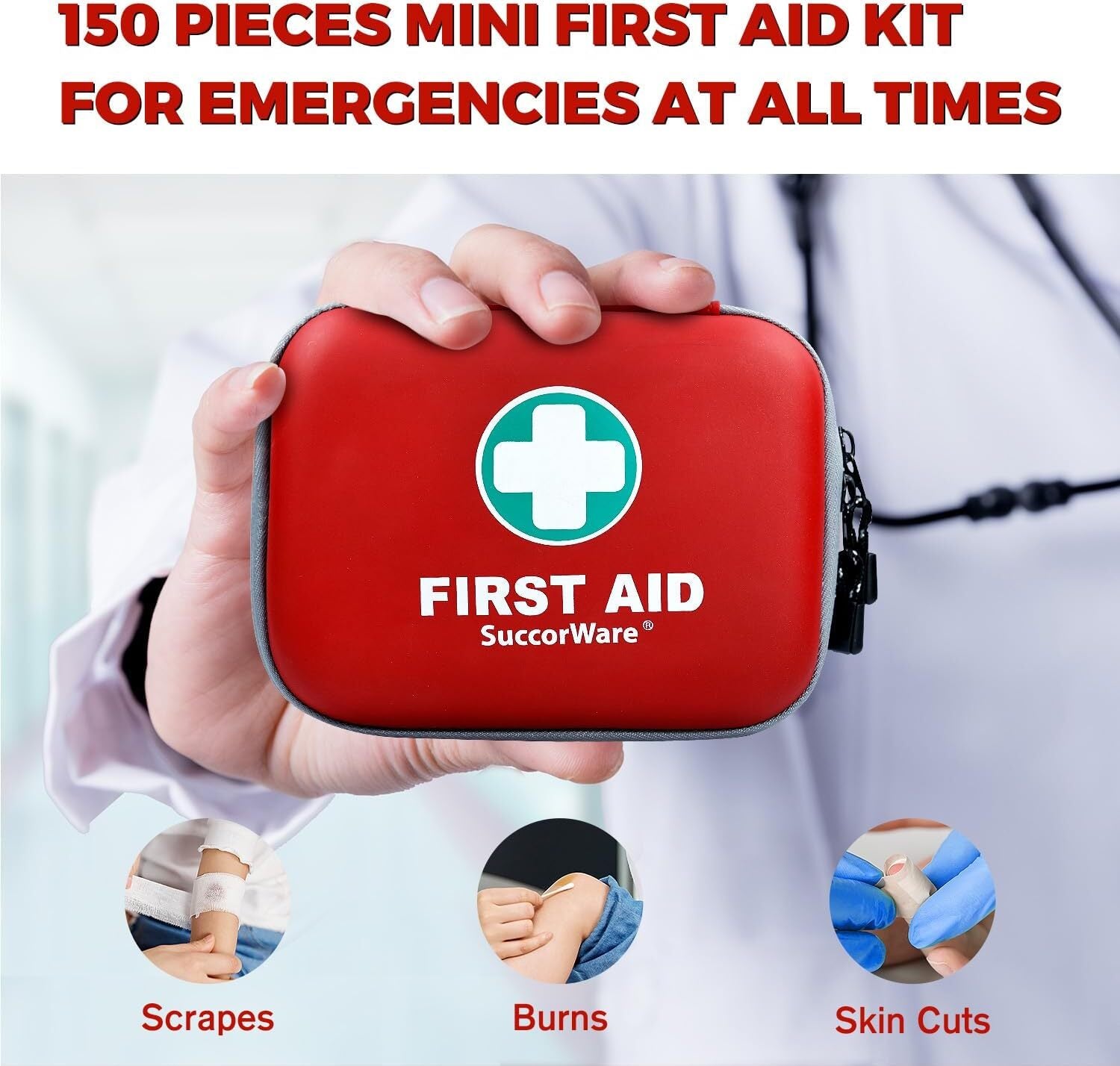 150-Piece Mini First Aid Kit - Essential Emergency Medical Kit for Home, Travel, and Outdoor Adventures