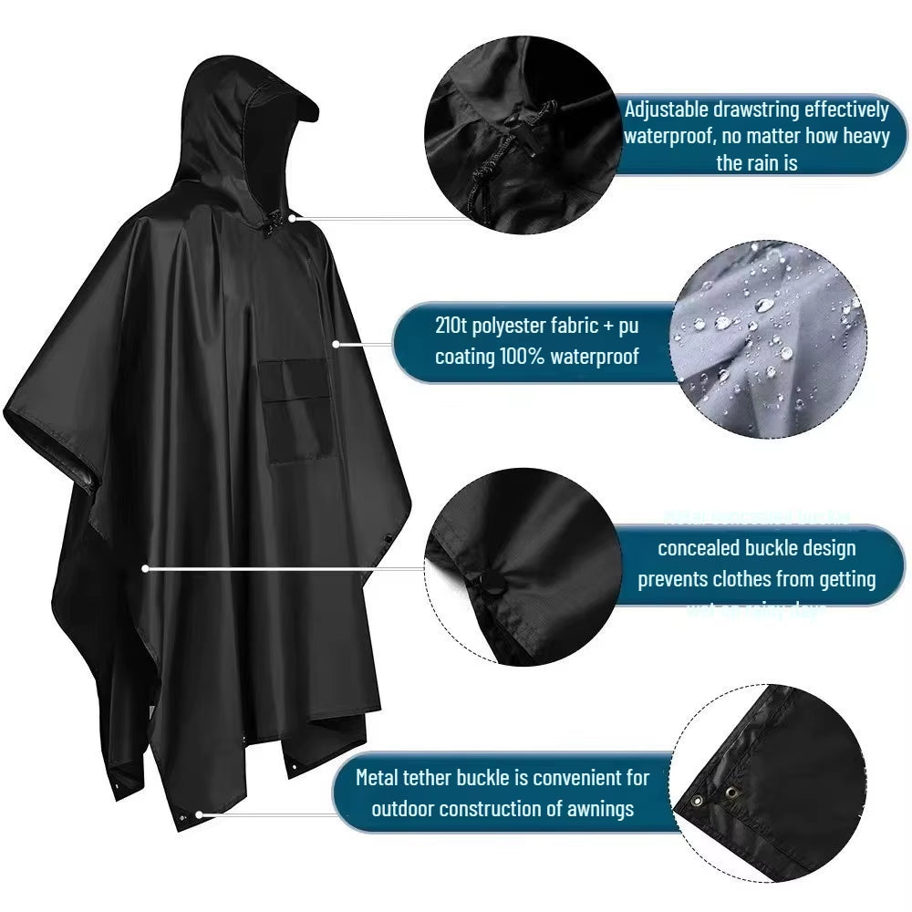 Ultimate Waterproof Travel Raincoat - 3-in-1 Hooded Poncho for Camping, Hiking, and Outdoor Adventures