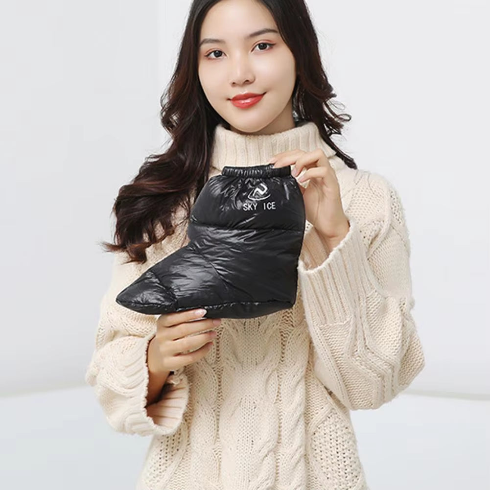 Winter Warm down Booties Socks Outdoor Camping Tent Foot Warm Covers Soft Slippers Waterproof Fluffy Footwear Mules Cozy Warmers