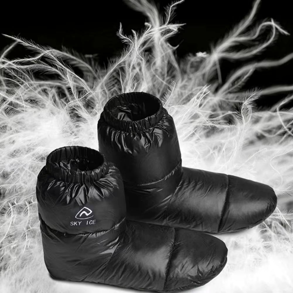 Winter Warm down Booties Socks Outdoor Camping Tent Foot Warm Covers Soft Slippers Waterproof Fluffy Footwear Mules Cozy Warmers